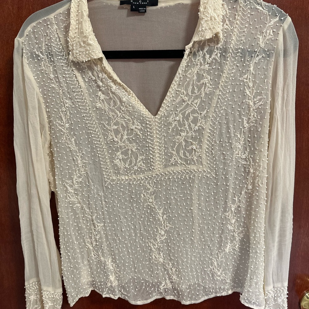 Elegant Cream Embroidered Women's Top